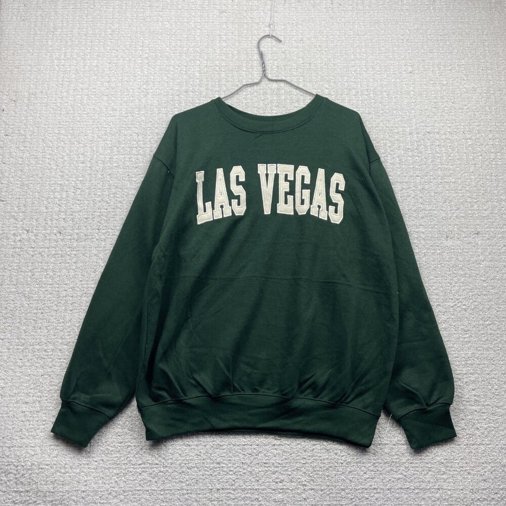 New York Popular Crewneck Pullover Sweatshirt Las Vegas Spell out Green Sz M
